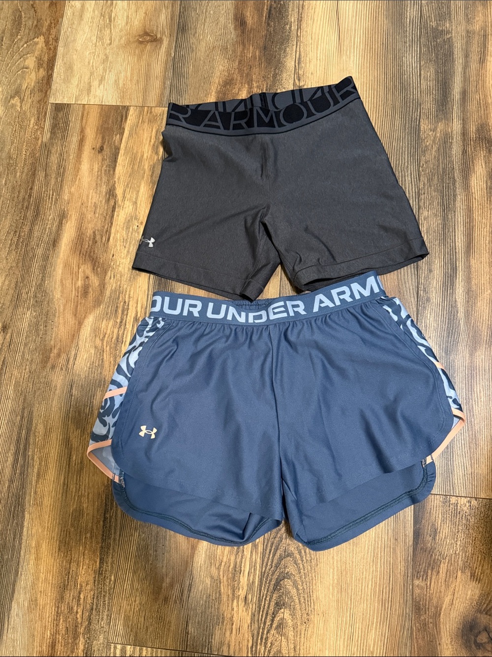 Under Armour Women’s Navy Performance Running Shorts. 2 pair. Biker and running.